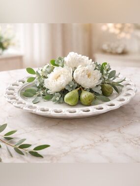 Vintage 1959-1976 Anchor Hocking Heart Lace Edge Milk Glass White 13" Plate